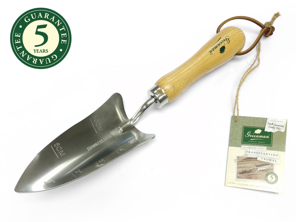 Roestvrijstalen plantschep met essenhouten steel van 32 cm GREENMAN