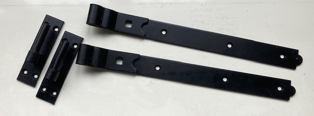 Pentures coudées + gonds sur platine noire - par paire