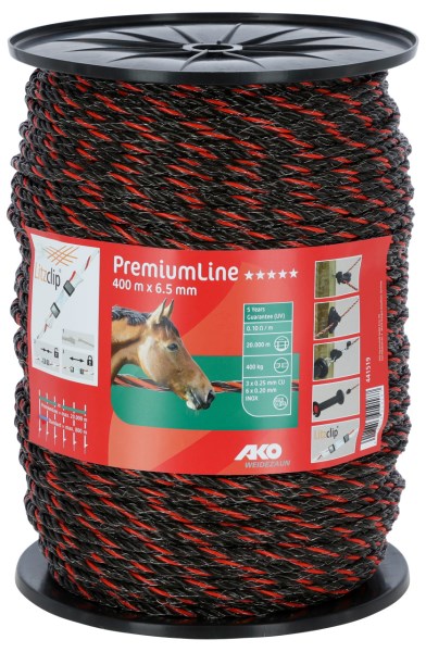 Cordelette de clôture orange/marron Ø 6,5 mm, 400 m PremiumLine - AKO