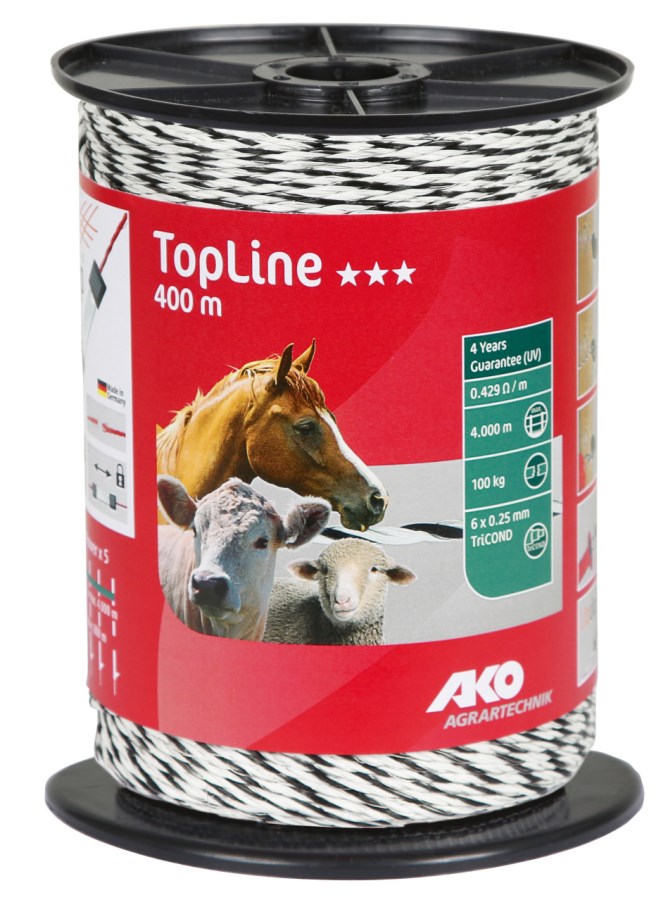 TopLine-afrasteringsdraad wit/zwart, 400 m - AKO