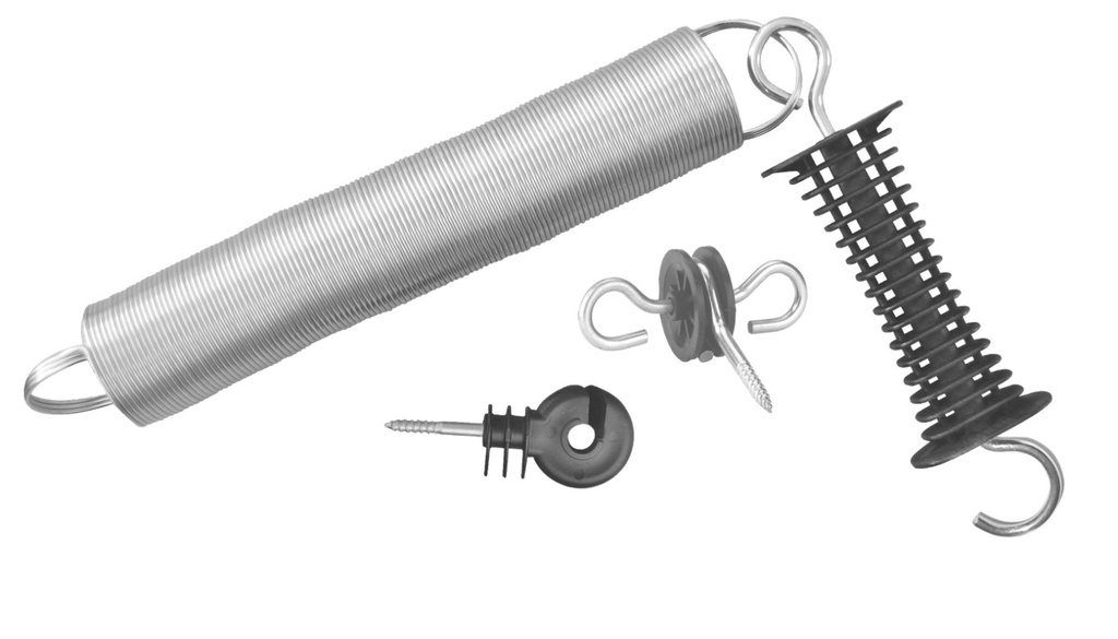 Kit de porte à ressort galvanisé avec poignée noir, max 5m + 1 isolateur - AKO