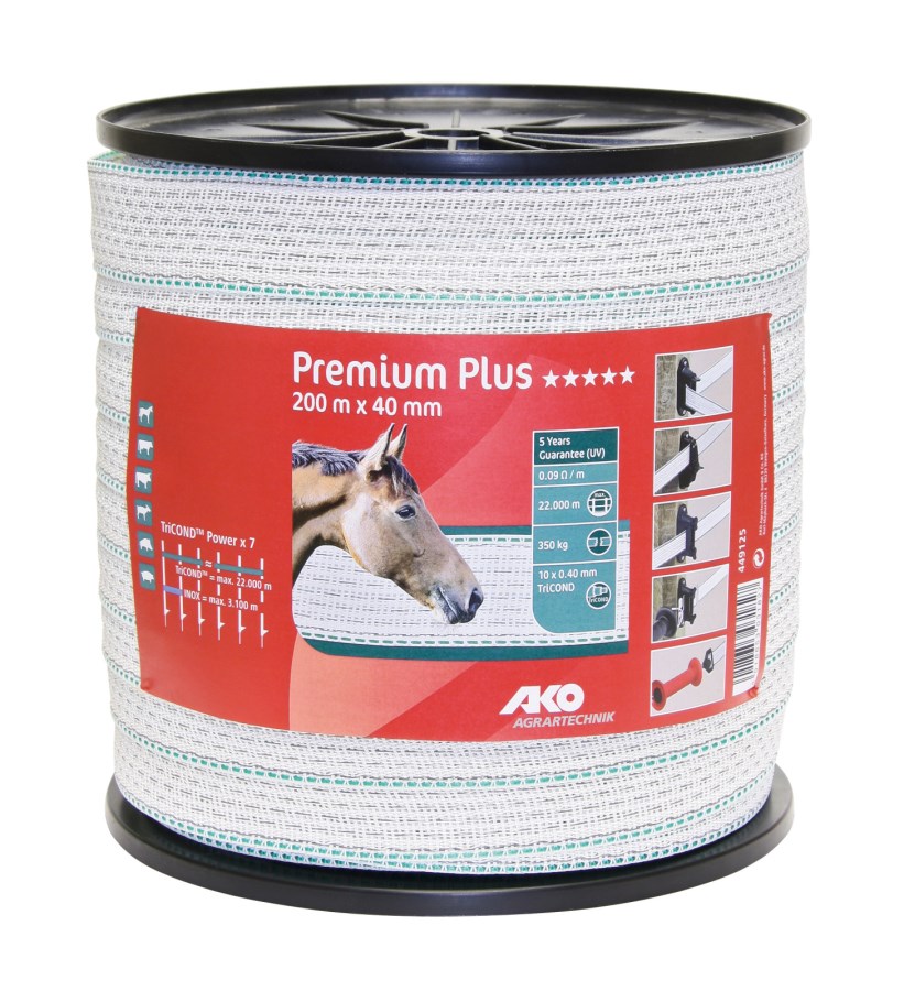 Ruban de clôture Premium Plus 200 m, 40 mm - AKO