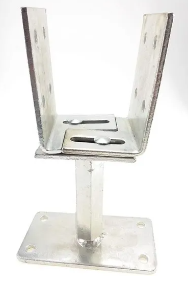 Pied de poteau réglable - Type U, acier zingué