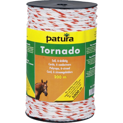 [PAT-182501] Corde TORNADO Blanc/orange, d. 4,8 mm, rouleau 200 m - PATURA