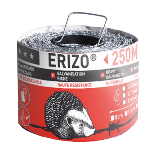 Prikkeldraad - ERIZO met harde weerhaken, gegalvaniseerd, 1,7 x 4 x 10 cm (Ø 1,7 mm)