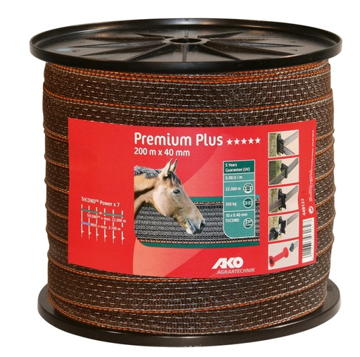 Ruban de clôture Premium Plus 200 m, 40 mm - AKO